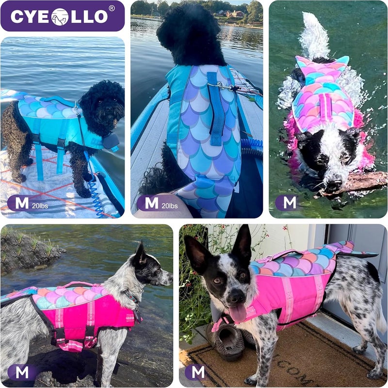 cyeollo Store Dog Life Jacket Mermaid Safety Dog Vest with Rescue Handle for Swimming Boating Dogs Life Jacket for Small Dogs - Image 5